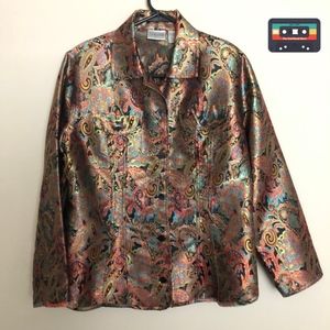 Chicos Blouse Button Abstract Multicolor Size 1